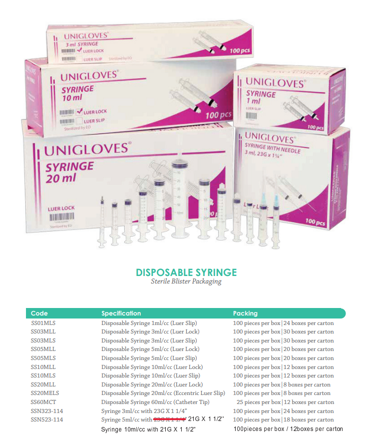 Unigloves Disposable Plastic Syringes